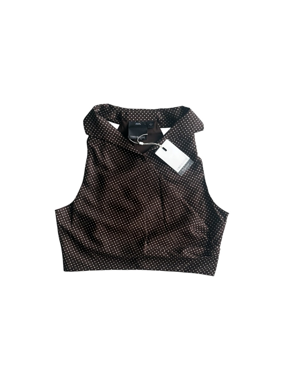 New C/MEO Collective Brown Polka Dot Halter Crop Top Size Large